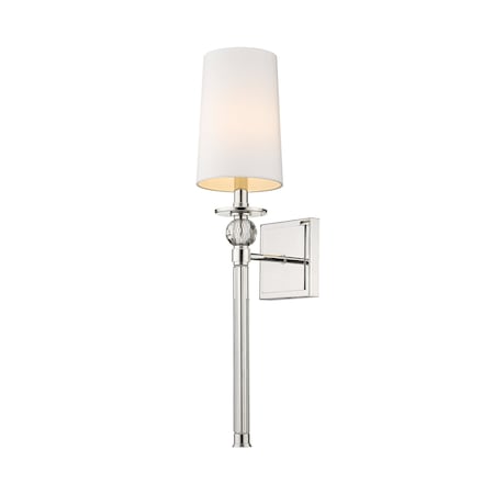 Mia 1 Light Wall Sconce, Polished Nickel & White